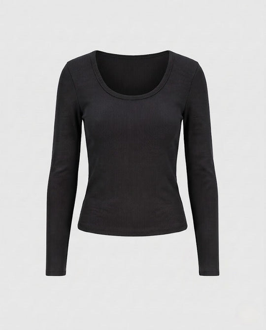 Damen Figurnahes Langarmshirt aus Baumwollmix mit U-Boot-Ausschnitt Shop Nory