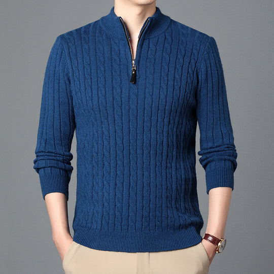 Herren-Strickpullover mit Zopfmuster und Reißverschluss
