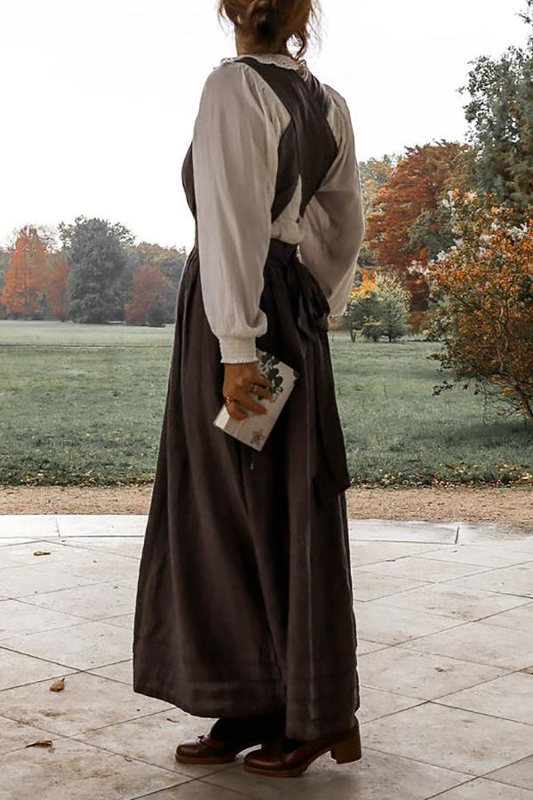 Cross Back O-Hals Maxikleid Leinen