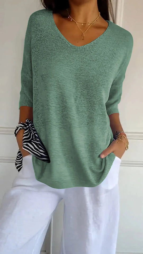 Bequemes Damen Stricktop mit V-Ausschnitt
