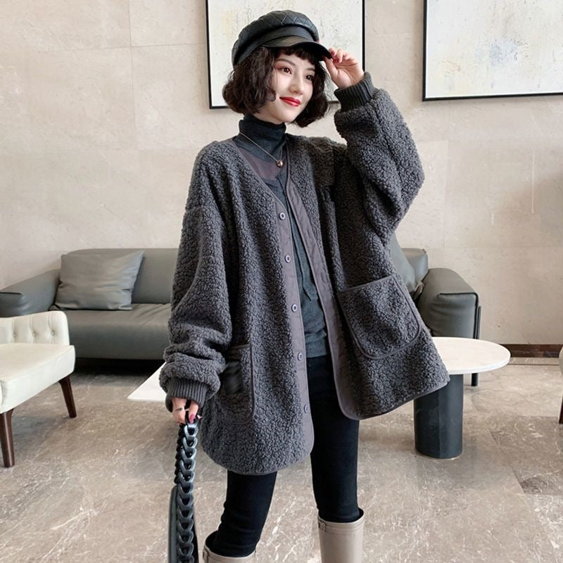 Lammfleece-Mantel, Oversized, Winter