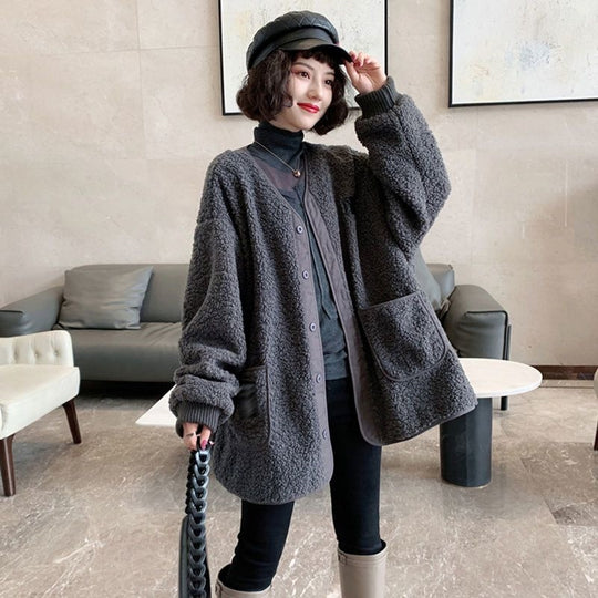Lammfleece-Mantel, Oversized, Winter