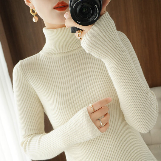 Damen-Rollkragenpullover, gerippt, schmale Passform