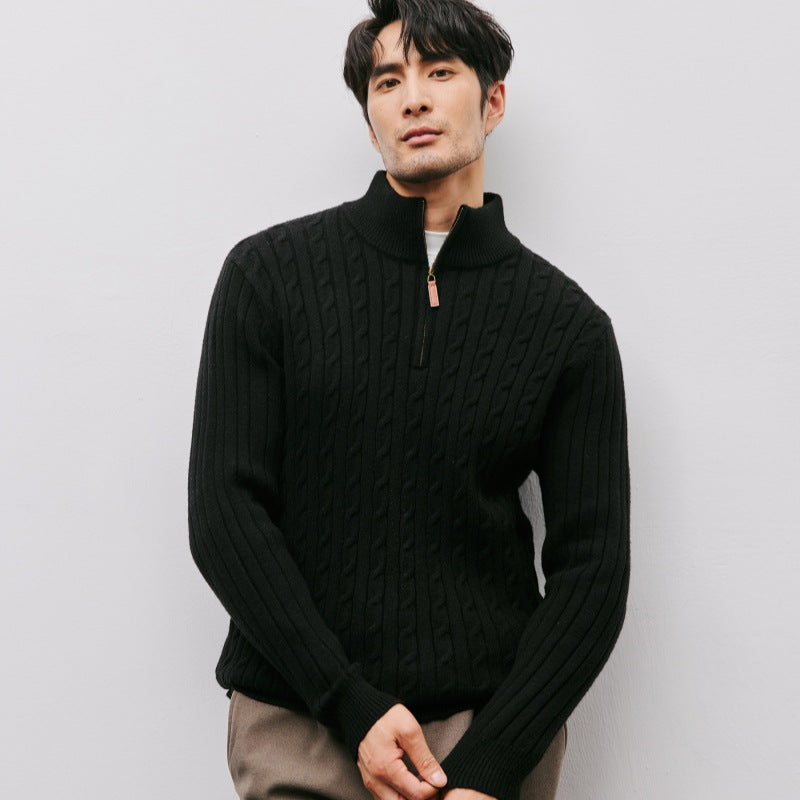 Herren-Strickpullover mit Stehkragen und Reißverschluss