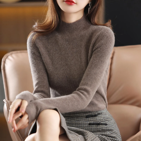 Damen-Strickpullover mit Stehkragen, figurbetont