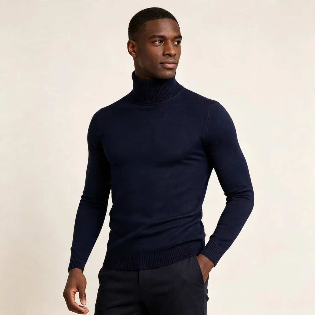 Herren-Rollkragenpullover, schmal geschnitten, elastisch