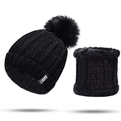 Strickmütze und Schal Set, gefüttert, für Herbst und Winter