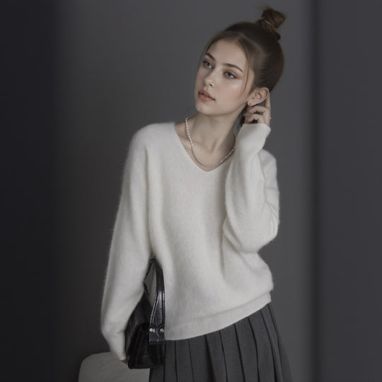 Damen-Wollpullover, Kaschmir-Mix, Rundhalsausschnitt