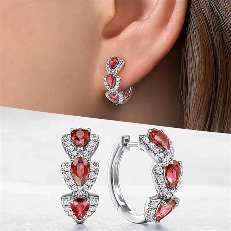Damen Mädchen Elegante Silber Huggie Runde Blau Rot Kristall Hoop Ohrringe | Shop Nory
