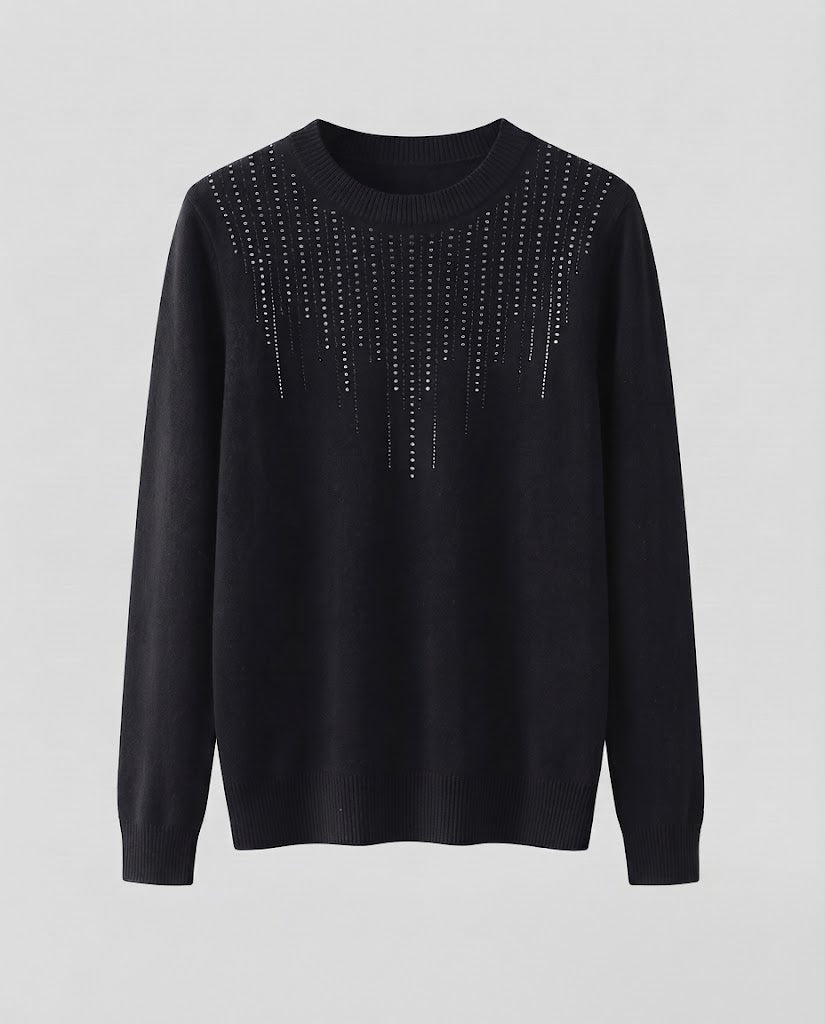 Damen Feiner Rundhalspullover mit funkelnder Strass‑Cascade und kaschmirähnlicher Haptik Shop Nory