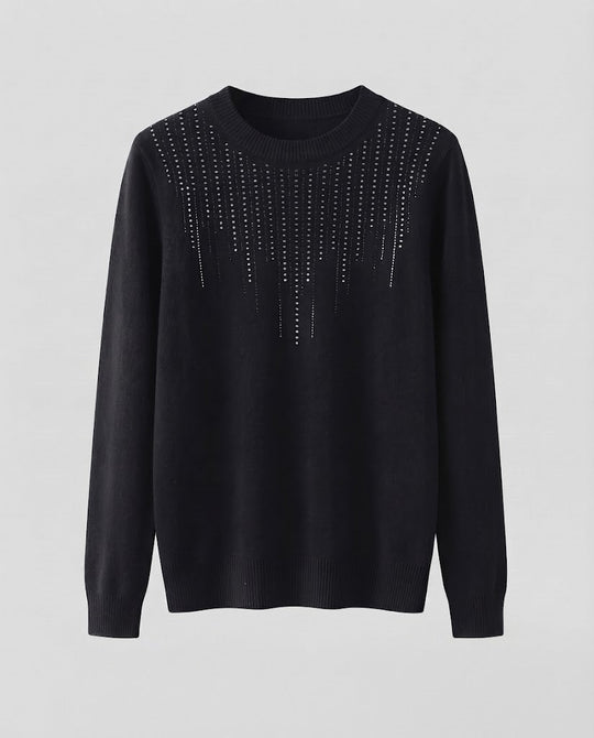 Damen Feiner Rundhalspullover mit funkelnder Strass‑Cascade und kaschmirähnlicher Haptik Shop Nory