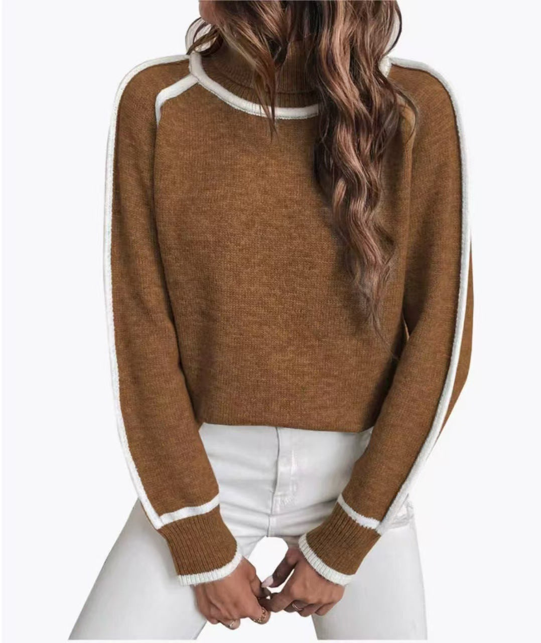 Lockerer Damen-Strickpullover mit hohem Kragen