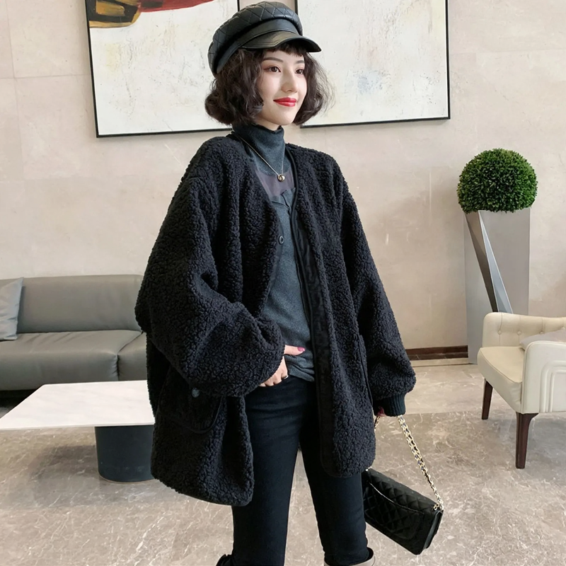 Lammfleece-Mantel, Oversized, Winter