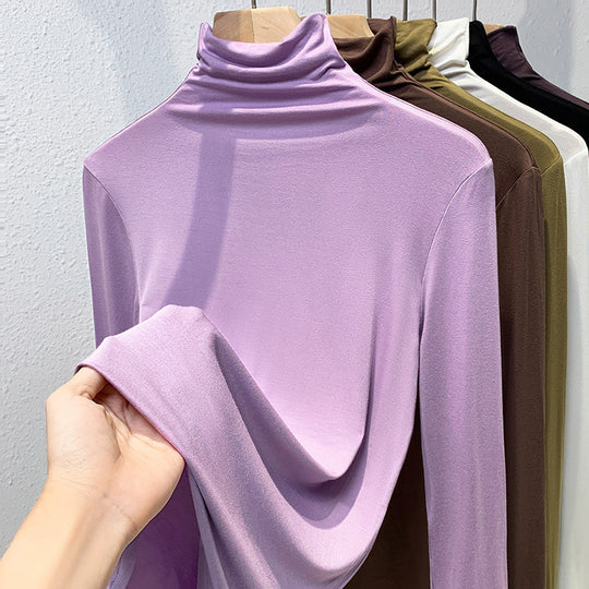 Damen-Langarmshirt mit Stehkragen und Rippstruktur