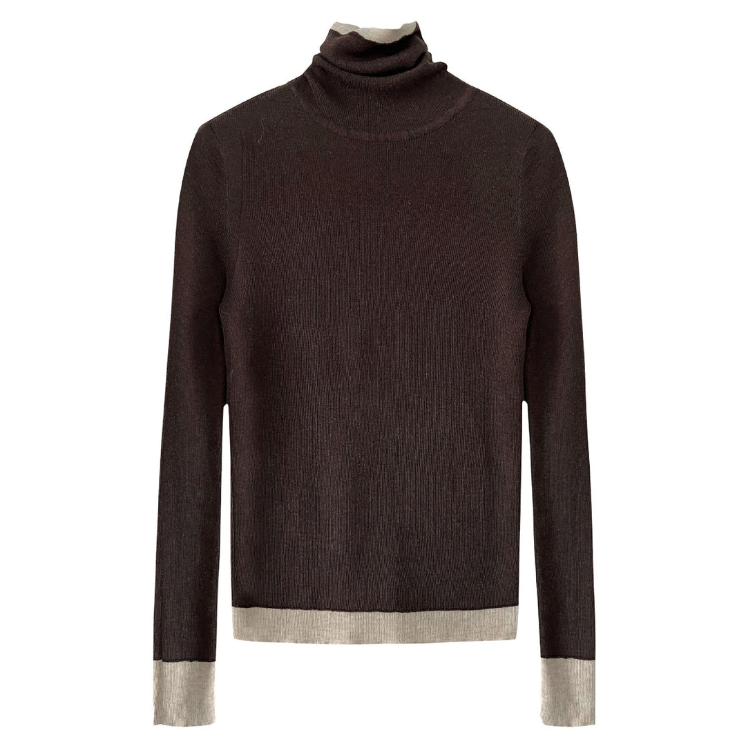 Damen-Strickpullover mit Stehkragen und Kontrastdetails