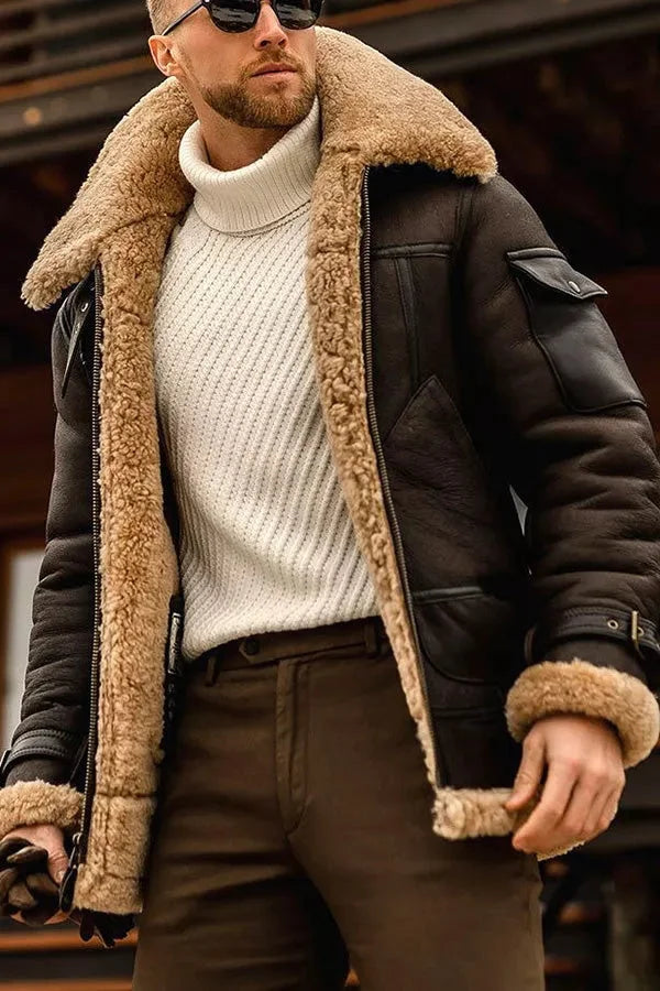 Camel Stilvolle Fliegende Lederjacke für Männer
