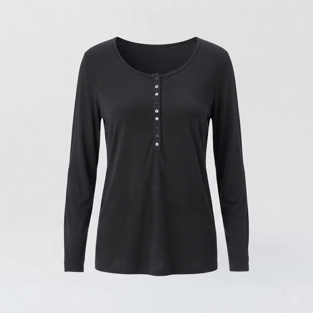 Damen Langärmliges Henley-Top aus weicher Viskosemischung mit Knopfleiste Shop Nory
