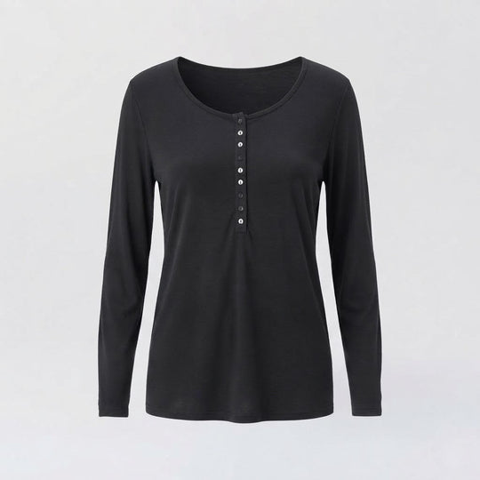 Damen Langärmliges Henley-Top aus weicher Viskosemischung mit Knopfleiste Shop Nory