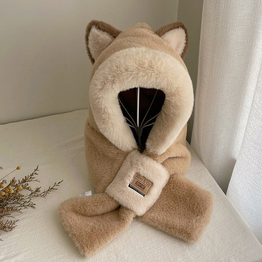 Gefütterte Winter-Kapuzenmütze mit Schal