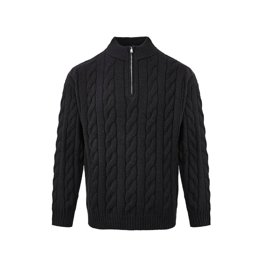 Herren-Strickpullover mit Zopfmuster und Reißverschluss