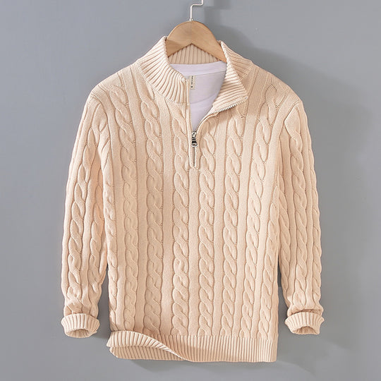 Herren-Strickpullover mit Reißverschluss und Stehkragen