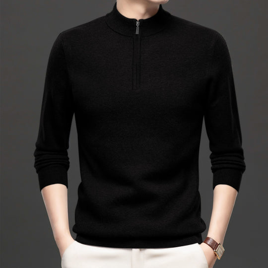 Herren-Strickpullover mit Stehkragen und halbem Reißverschluss