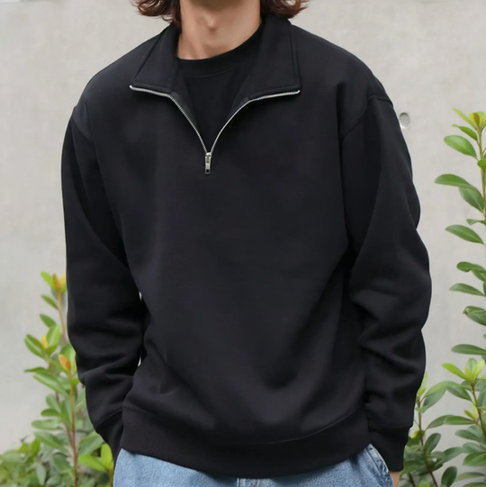 Gefüttertes Stehkragen-Sweatshirt mit Viertel-Reißverschluss