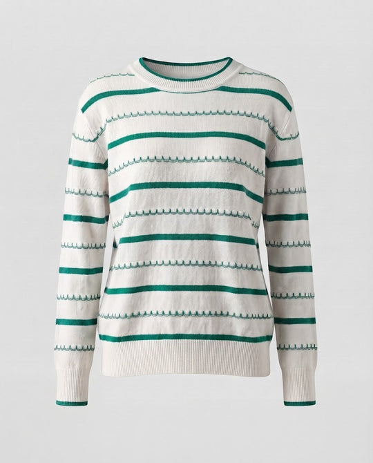 Damen Gestreifter Feinstrickpullover mit Ziernaht und Rundhalsausschnitt Shop Nory