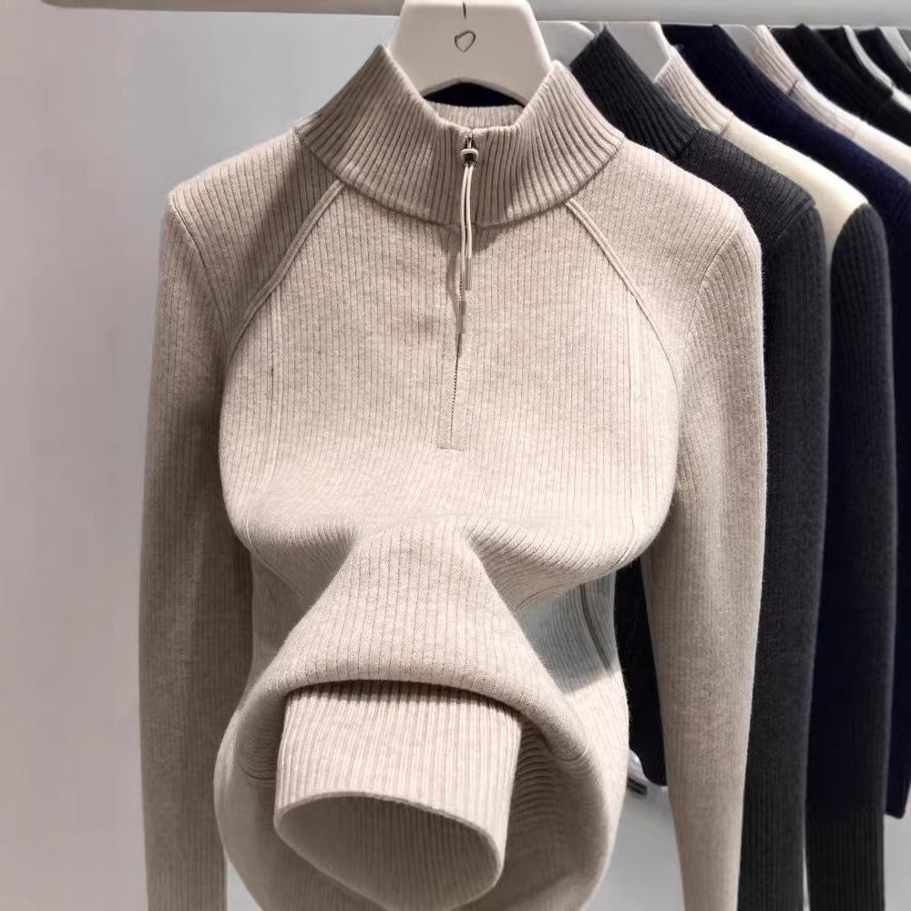 Damen-Strickpullover mit Reißverschluss und Innenfutter