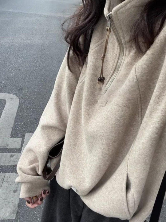 Damen-Sweater mit Reißverschluss und Stehkragen