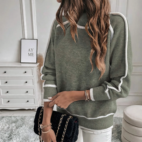 Lockerer Damen-Strickpullover mit hohem Kragen