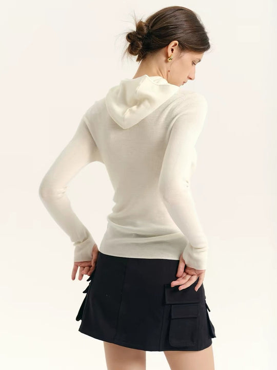 Damen-Strickpullover mit Kapuze und Reißverschluss
