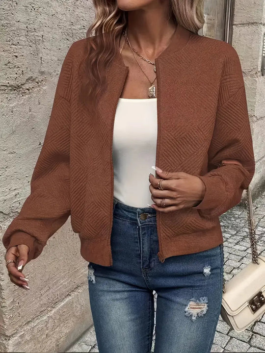 Cardigan - Damen Herbst Zip-Up Texturierter Cardigan mit Rippbund