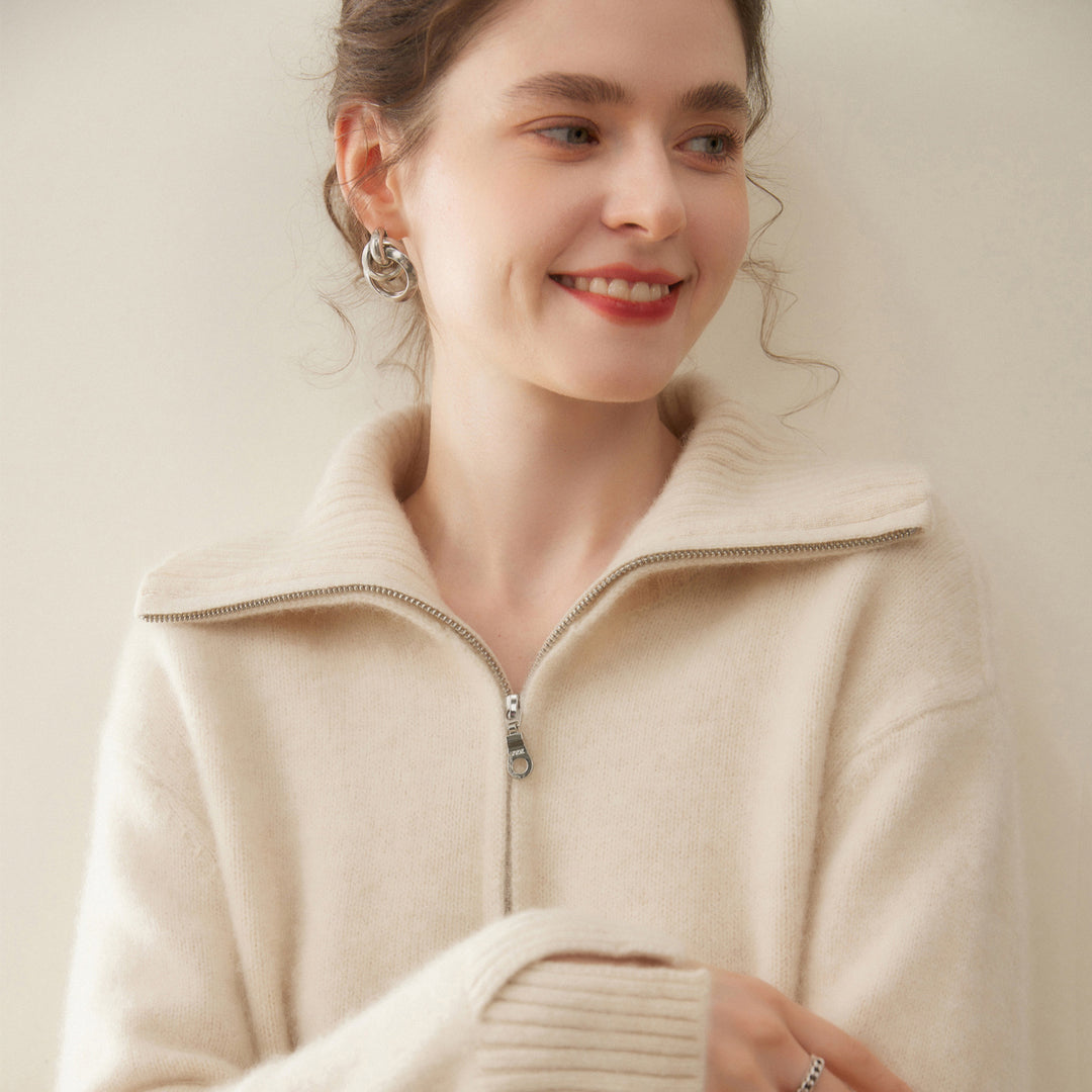 Damen-Kaschmirpullover mit Reißverschluss