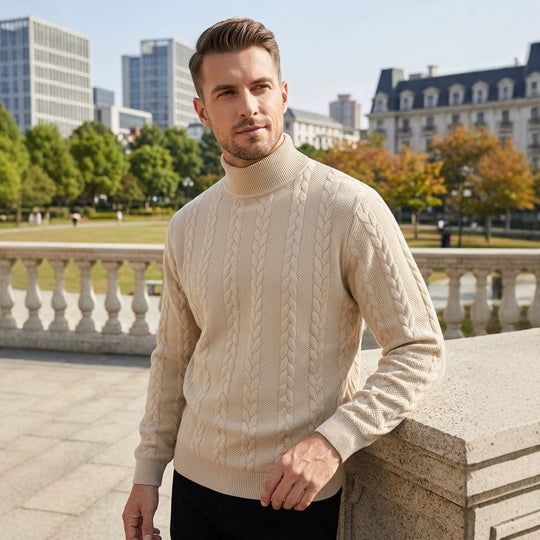 Herren-Strickpullover, Rollkragen, atmungsaktiv, sportlich