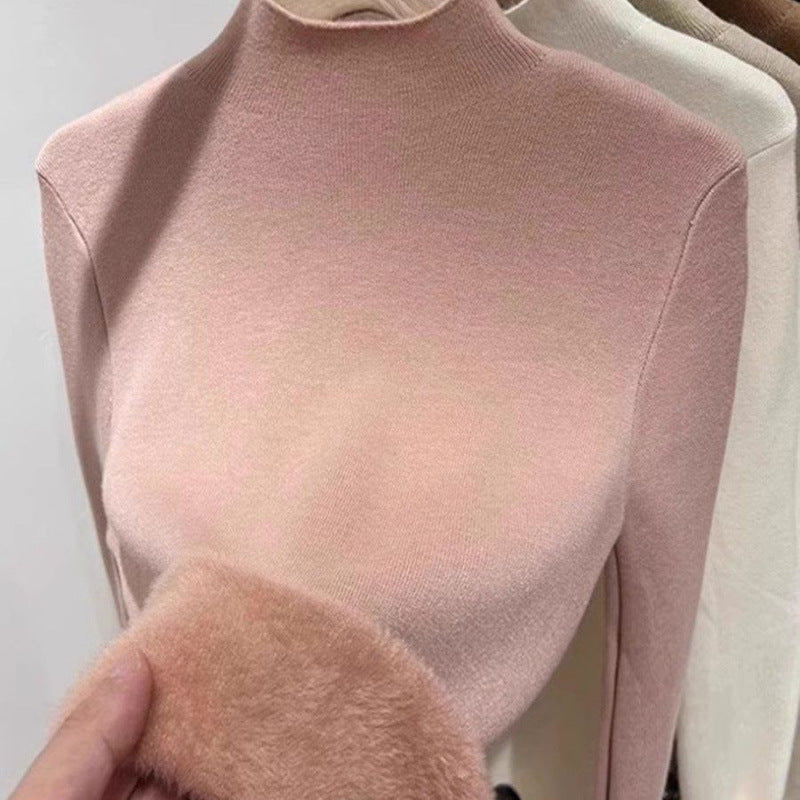Damen-Strickpullover mit Stehkragen und Fleecefutter