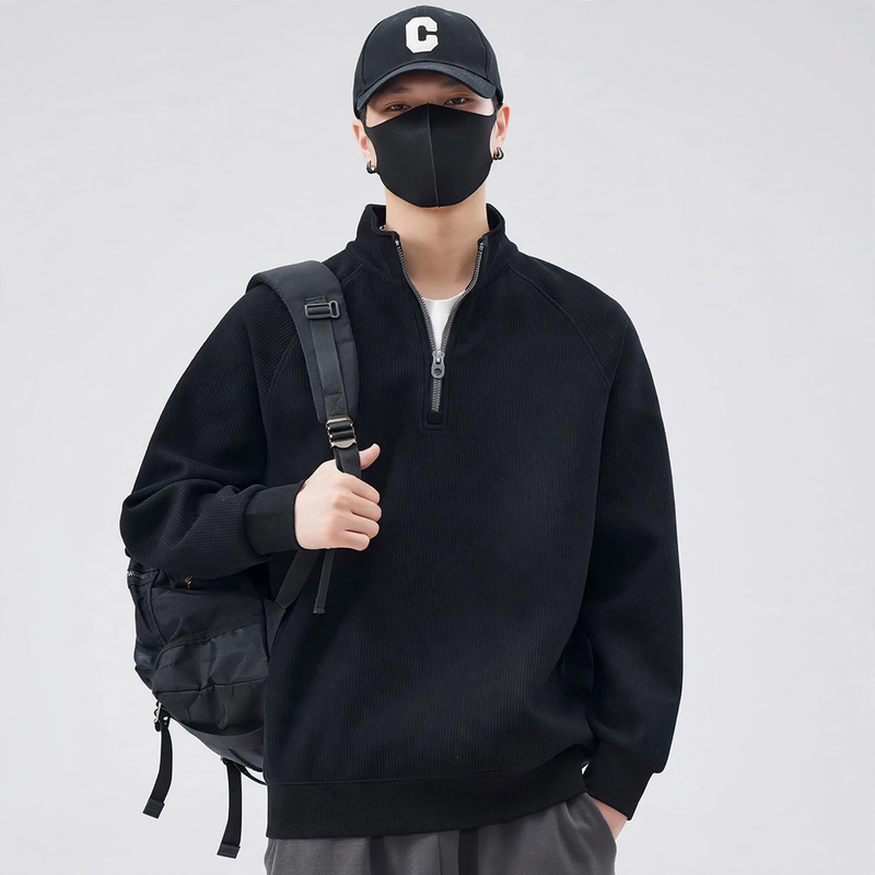 Lockerer Pullover mit Stehkragen und Reißverschluss