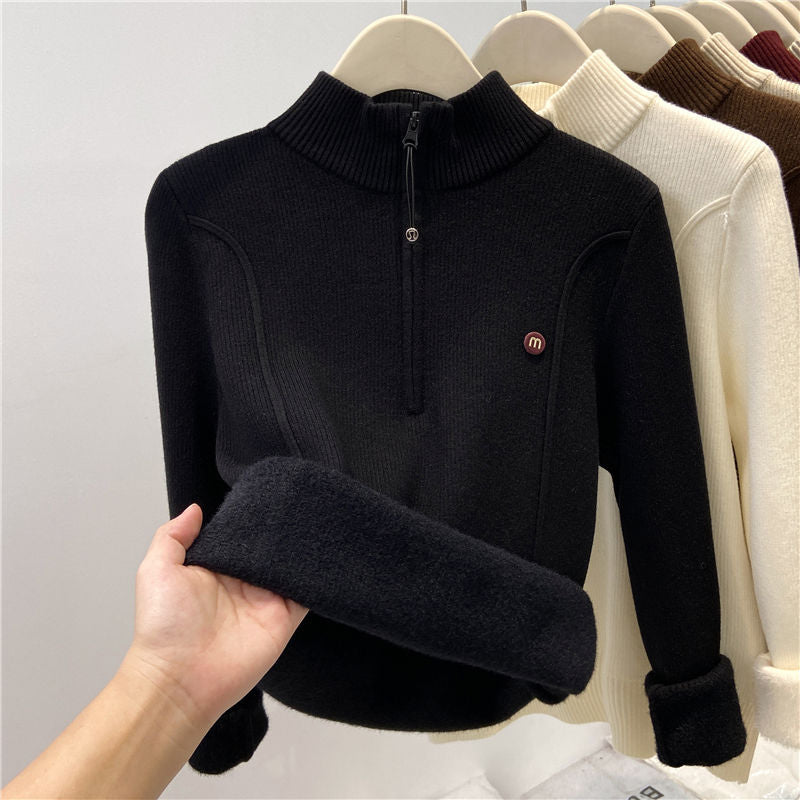 Damen-Strickpullover mit Stehkragen und Reißverschluss