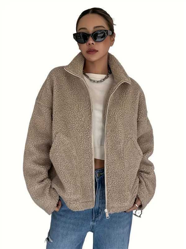 Damen-Fleecejacke mit Stehkragen und Reißverschluss