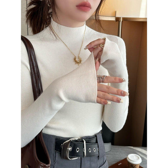 Damen-Strickpullover, Rundhals, langärmelig, figurbetont