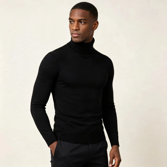 Herren-Rollkragenpullover, schmal geschnitten, elastisch