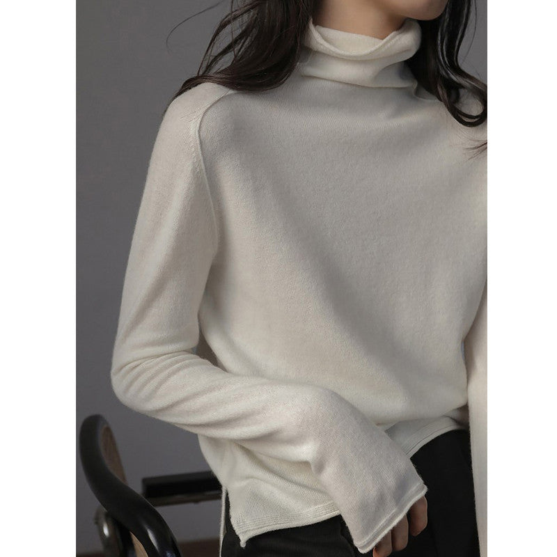 Damen-Wollpullover, Stehkragen, lockere Passform mit Schlitz