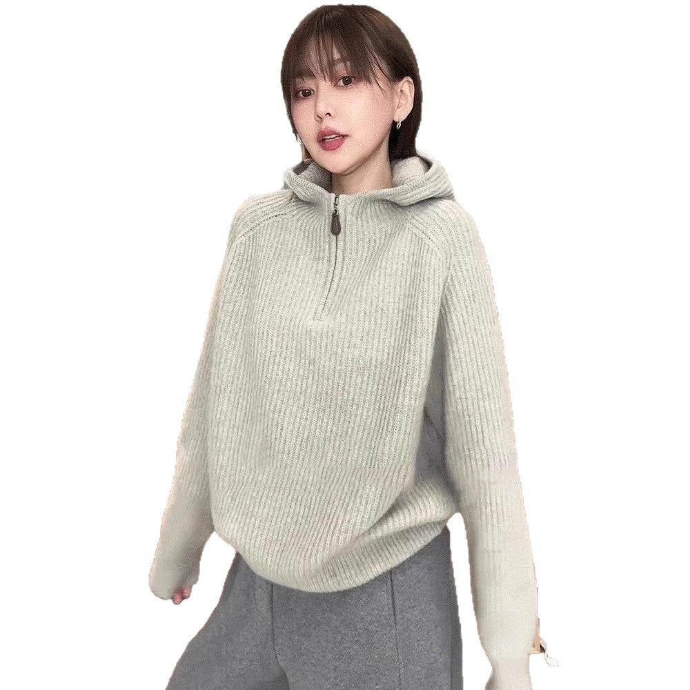 Damen-Kapuzenpullover mit Reißverschluss, Strick