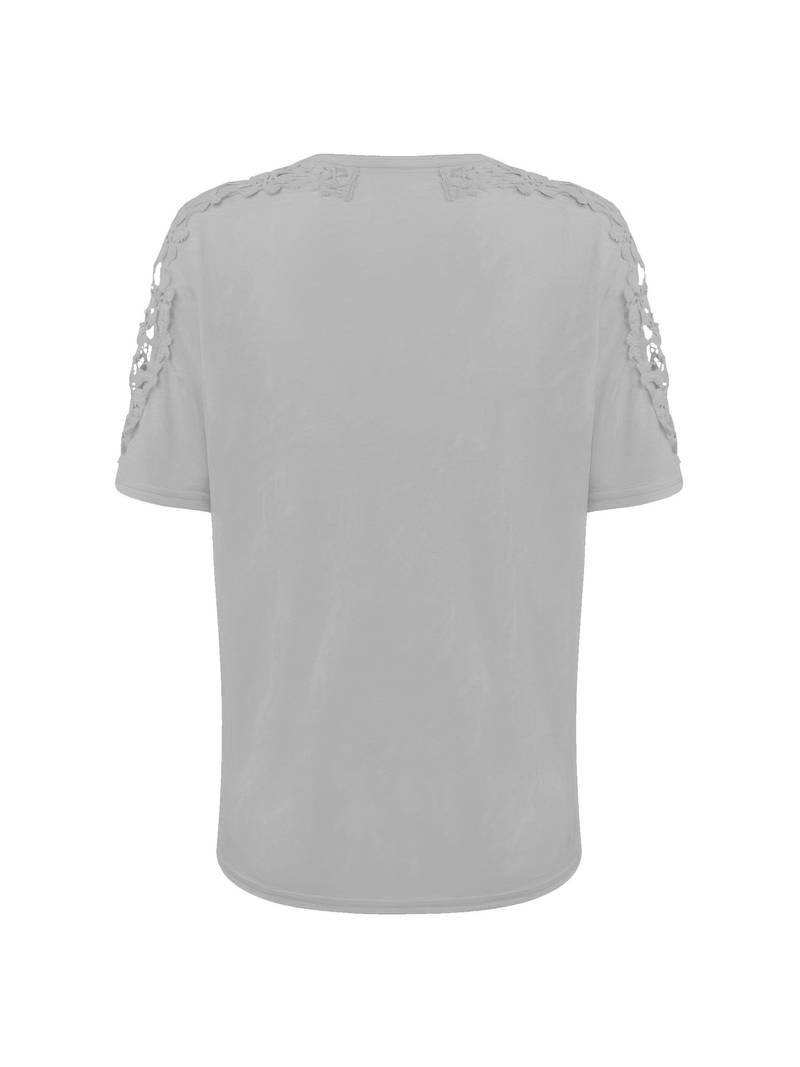 Unifarbenes Rundhals-T-Shirt Mit Spitze Naht