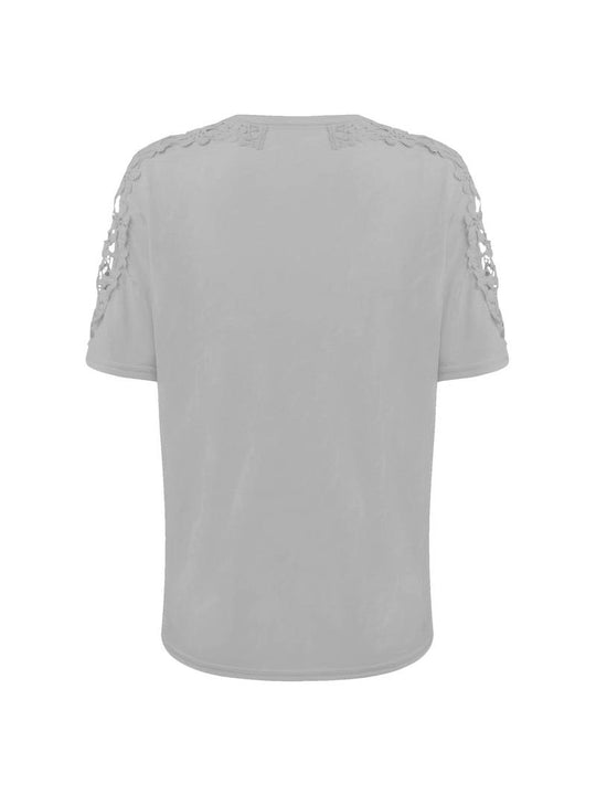 Unifarbenes Rundhals-T-Shirt Mit Spitze Naht