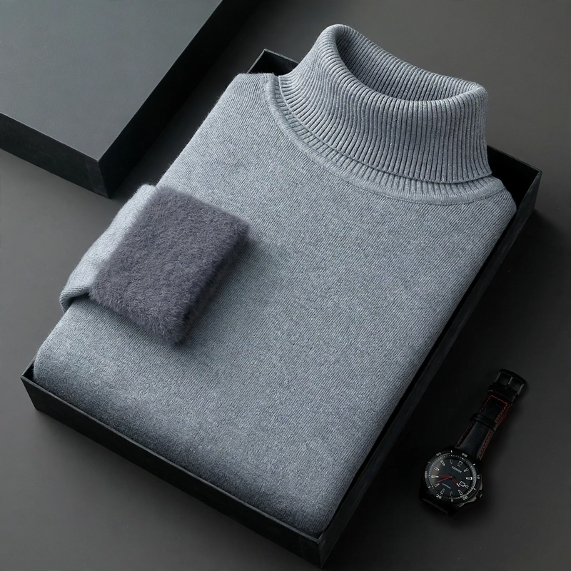Herren-Strickpullover mit Rollkragen und Wollanteil