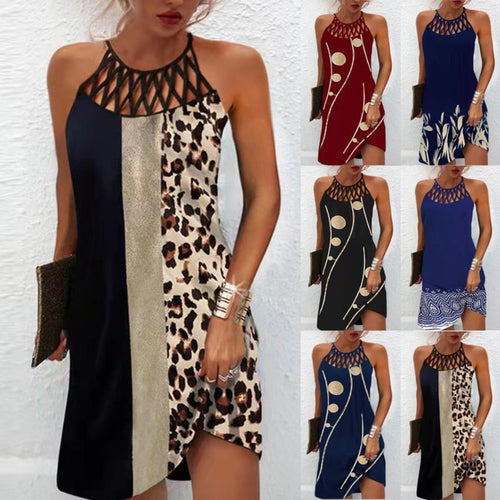 Shopnory | Positionierung Bedrucktes Mesh Strap Ärmelloses Kleid