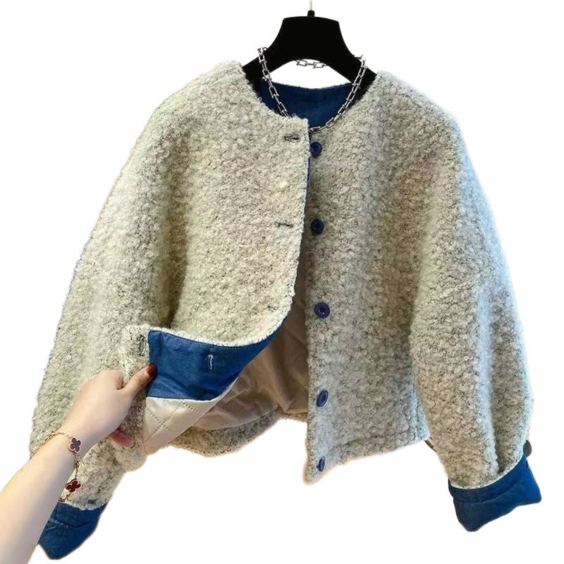 Gefütterte Lammfleece-Jacke für Damen, modisches Design