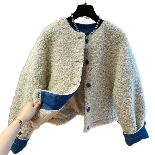 Gefütterte Lammfleece-Jacke für Damen, modisches Design