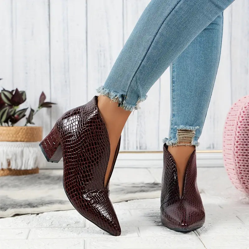 Glänzende Croco Print Stiefeletten